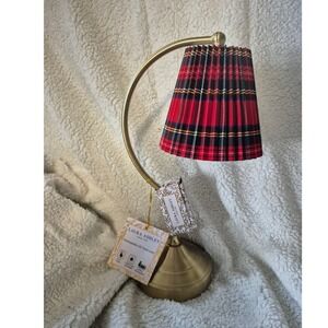 Laura Ashley Rechargeable LED Touch Lamp Red Tartan Plaid Pleated Shade Gold New